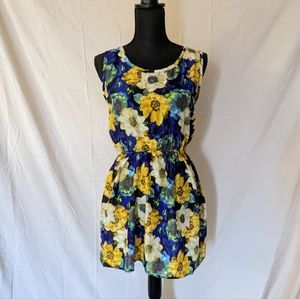 Top Shine World Sunflower Blue Colorful Floral Dress Size Small